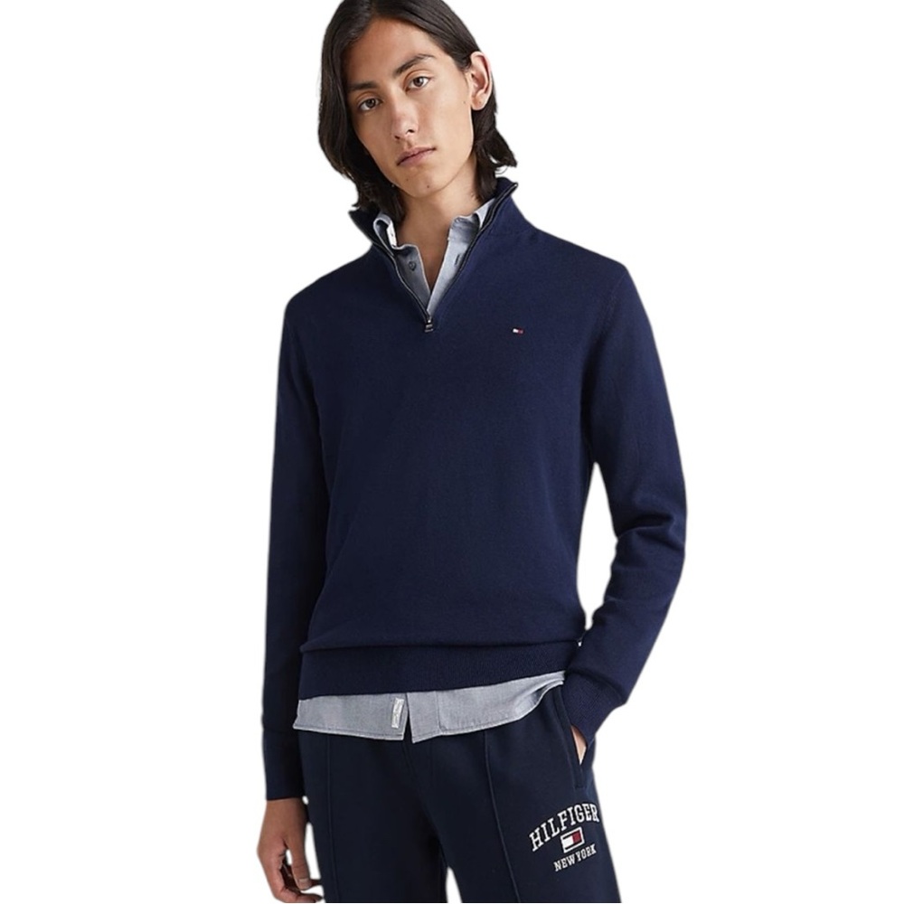 Navy Blue Tommy Hilfiger Quarter Zip Up Sweater (XL)